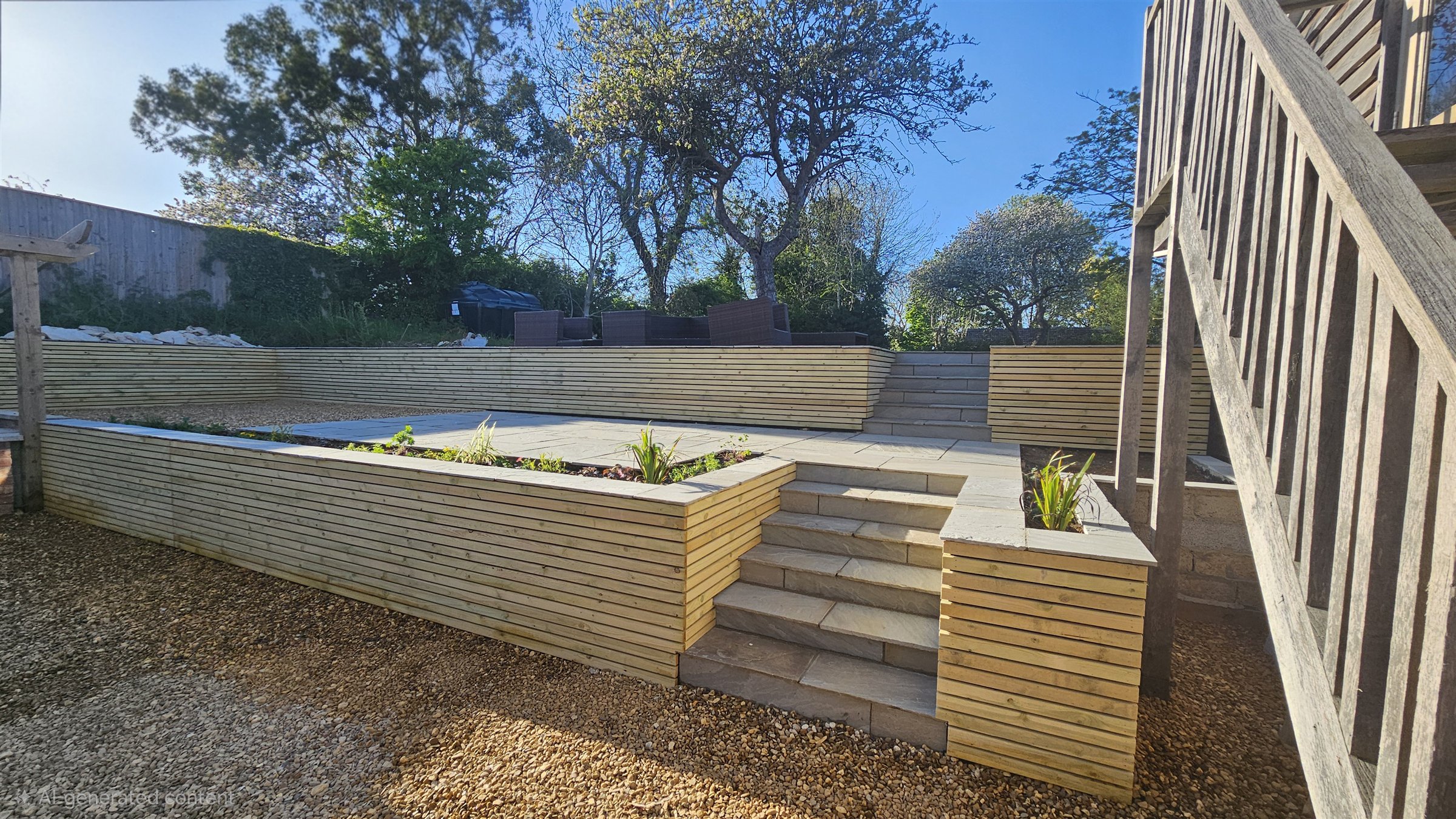 Completed tiered garden transformation in Ropsley