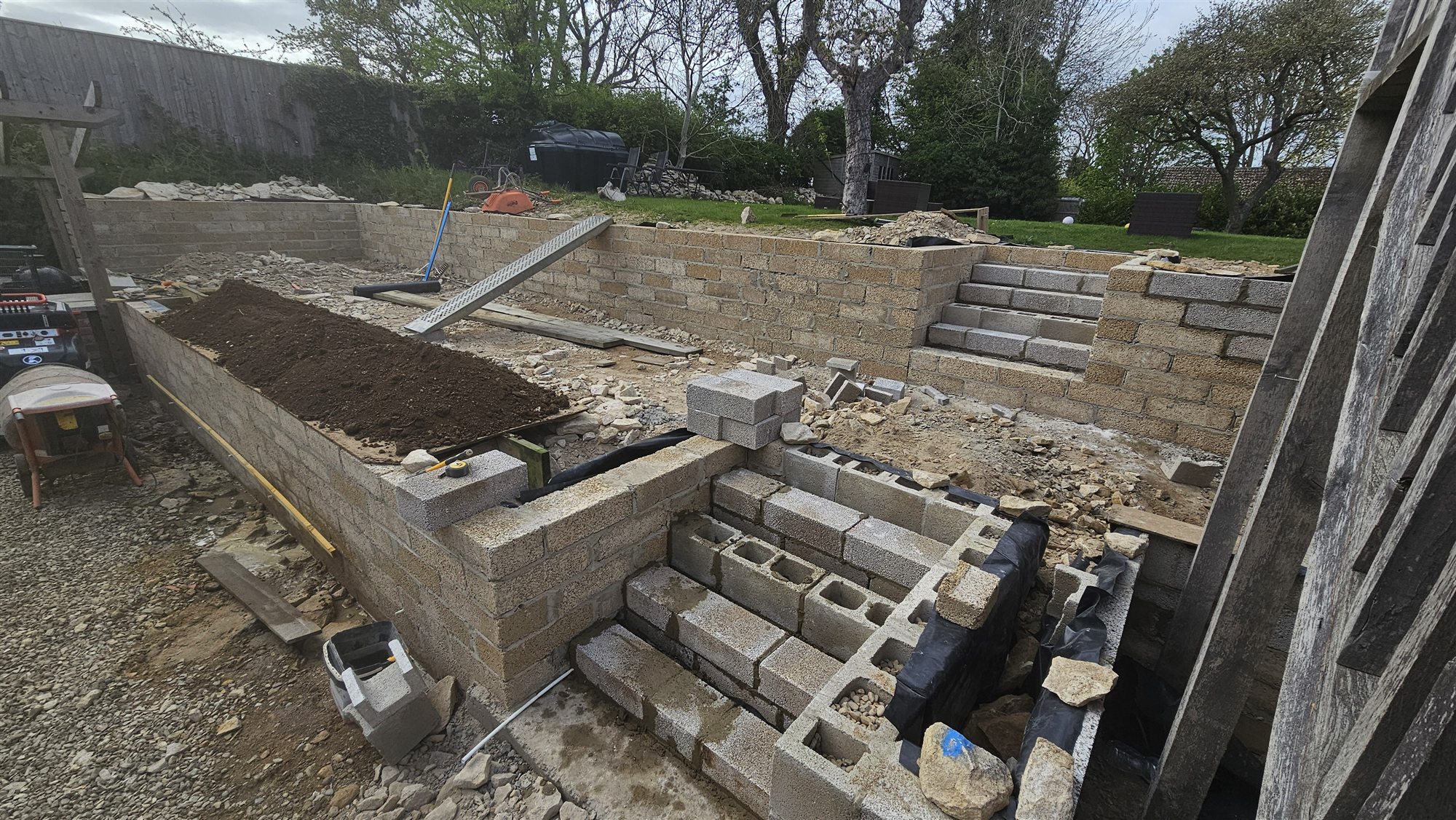 Ropsley retaining walls and steps during construction