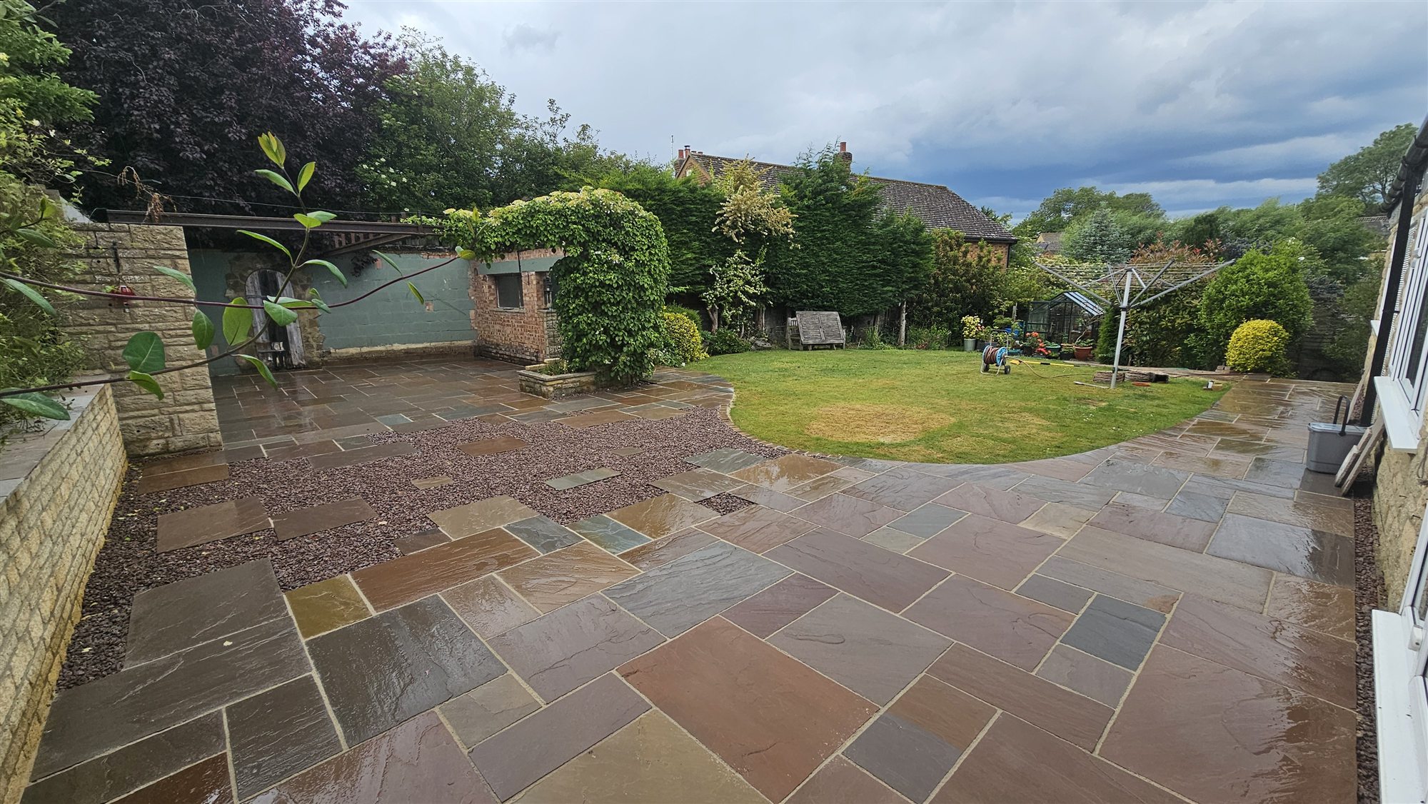 Wide view of completed Greetham garden transformation